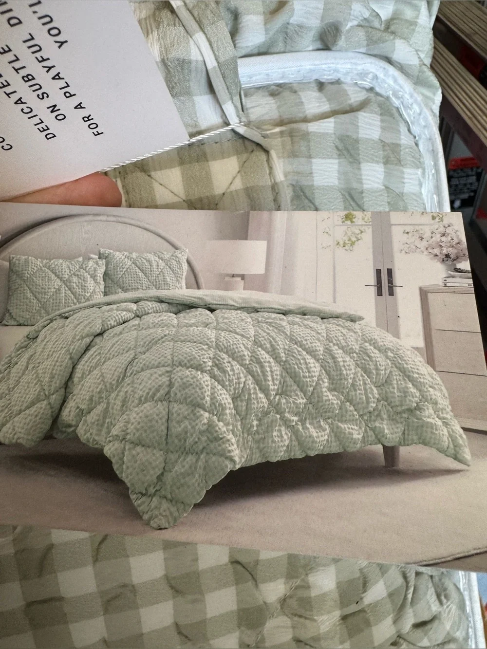 Rachel Zoe 3pc Reversible Gingham Comforter Set Queen New